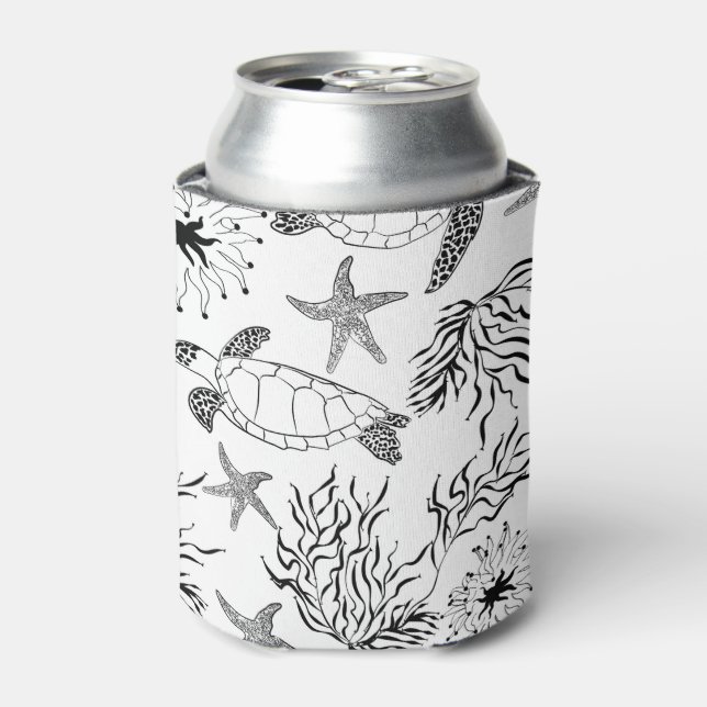 Porta-lata Tartaruga marinha sem costura folhas plantas água  (Can Front)