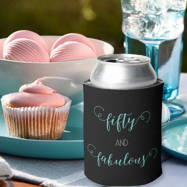 Porta-lata Teal e Cinza 50 e aniversário fabuloso (Criador carregado)