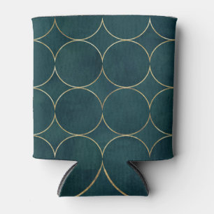 Porta-lata Teal Escuro, Círculos Dourados Aquarela.