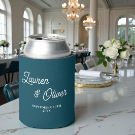 Porta-lata Teal Script Minimalist Wedding