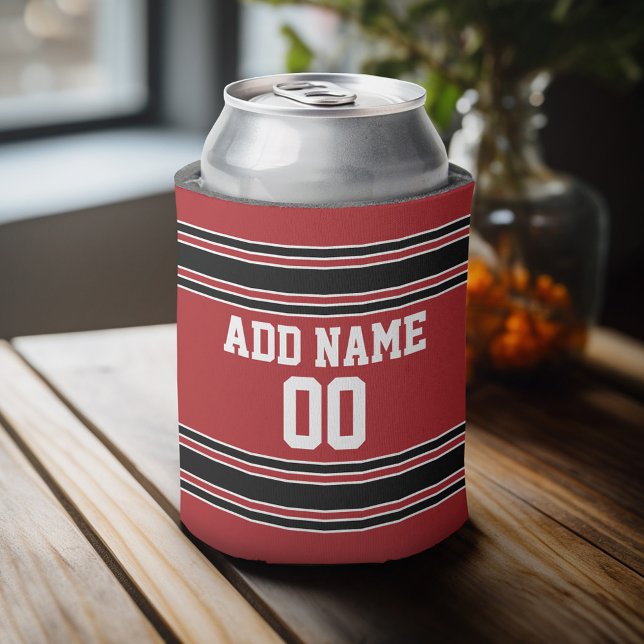 Porta-lata Team Jersey com nome e número personalizados (Personalized Can Cooler - add a name and custom text to this sports jersey design)