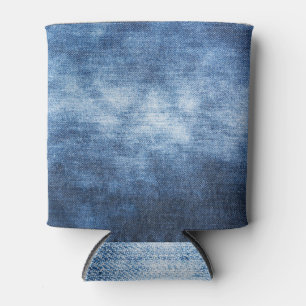 Porta-lata tecido denim vestido, fundo texturizado.