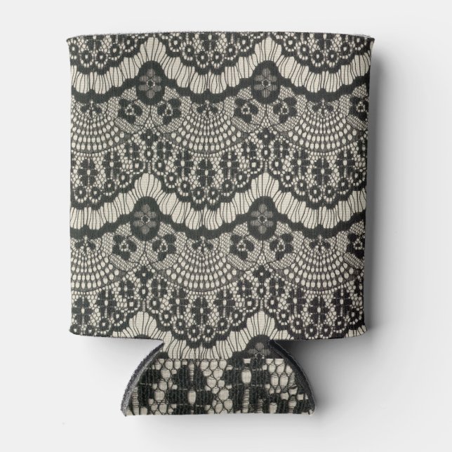 Porta-lata Tecido Lace Ornament em Branco. (Frente)