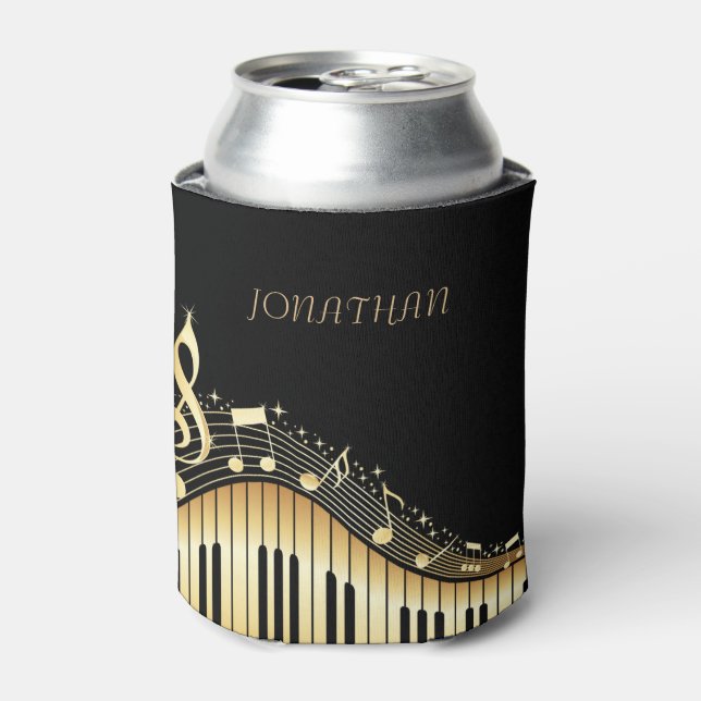 Porta-lata Teclado Preto E Dourado Com Notas Musicais (Can Front)