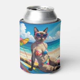 Porta-lata Tema de praia para amantes de gatos siameses