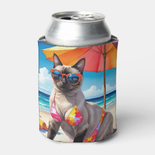 Porta-lata Tema de praia para amantes de gatos siameses