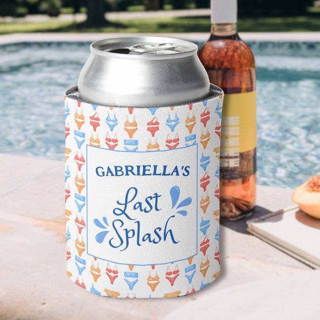 Porta-lata Tema personalizado "Última apresentação" divertido (Personalized Bachelorette Can Cooler - Last Splash Pool Party Favor with Fun Bikini Design!)