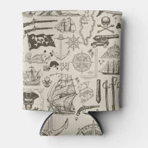Porta-lata Tema pirata: padrão náutico vintage.