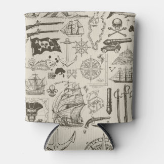 Porta-lata Tema pirata: padrão náutico vintage.
