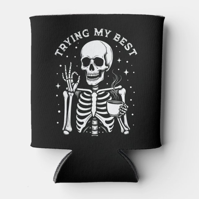 Porta-lata Tentando ao Máximo Esqueleto Engraçado Café Hallow (Frente)