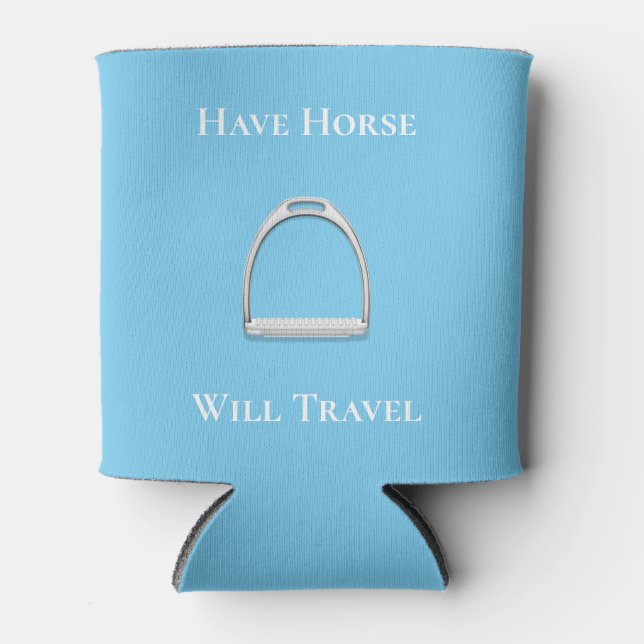 Porta-lata "Ter Viagem de Cavalo" Azul Equestre (Frente)