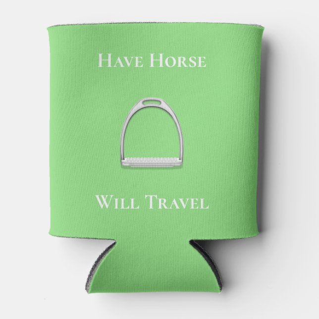 Porta-lata "Ter Viagem de Cavalo" Verde limão equestre (Frente)