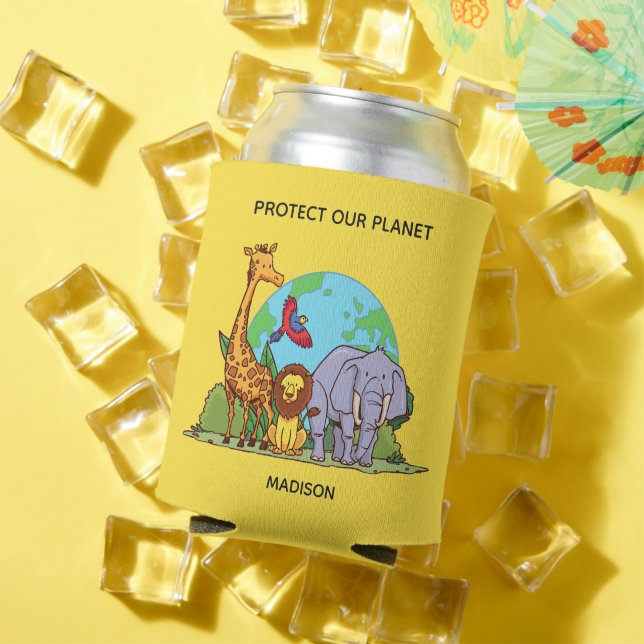 Porta-lata Terra de Texto Personalizado com Animais (Verão in situ)