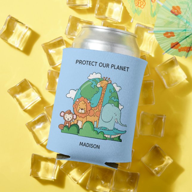 Porta-lata Terra de Texto Personalizado com Animais (Verão in situ)