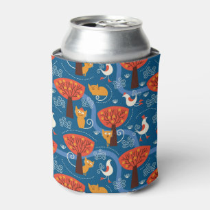 Porta-lata teste padrão com gatos bonitos e pássaros