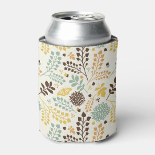 Porta-lata Teste padrão floral: folhas, flores e borboleta