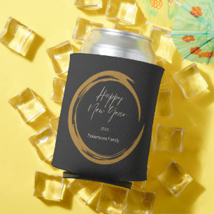 Porta-lata Texto do feliz ano novo corante dourado cinza escu