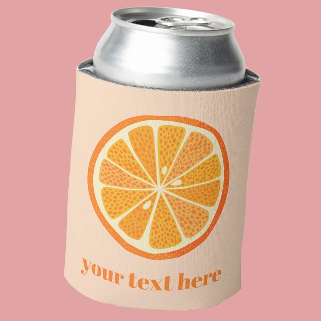 Porta-lata Texto Personalizado do Fundo Citrus Orange (Citrus orange fun custom text or name can cooler with modern lower case text)