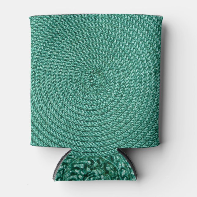 Porta-lata Textura artificial de tecido verde trançada. (Frente)