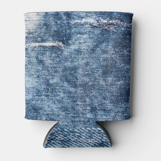 Porta-lata Textura de Denim: fundo azul de jeans. (Frente)