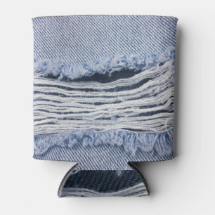 Porta-lata Textura de Jeans rasgados azuis claros