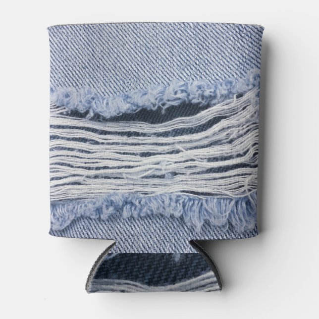 Porta-lata Textura de Jeans rasgados azuis claros (Frente)