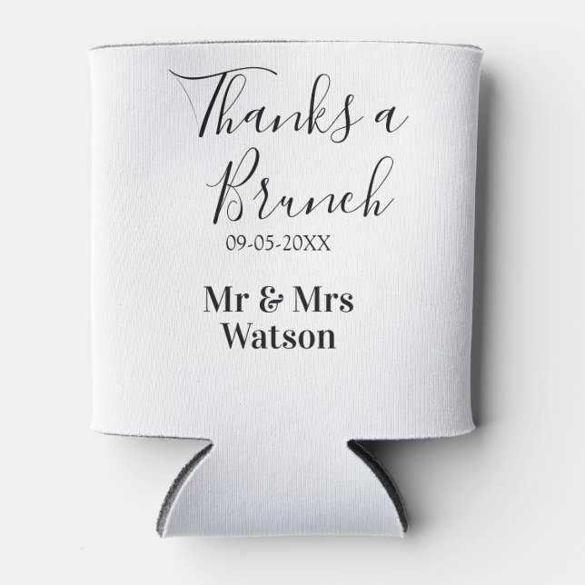 Porta-lata Thanks a brunch post wedding name date simple  (Frente)