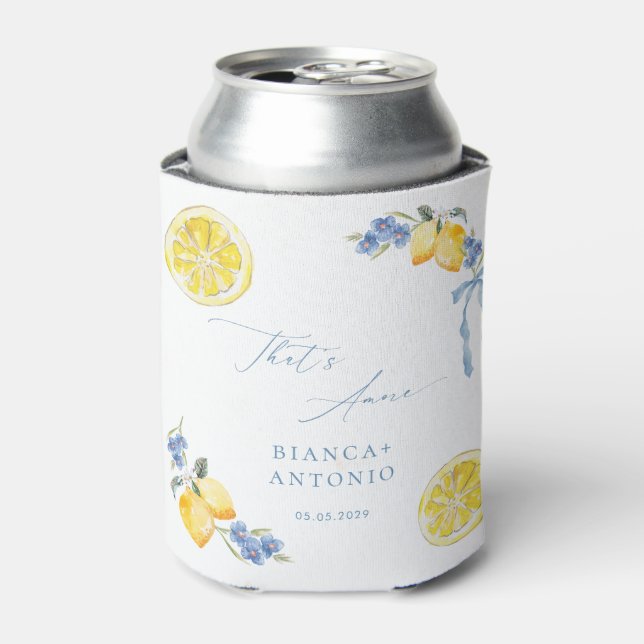 Porta-lata That's Amore Blue Bow Lemons Italian Wedding Favor (Can Front)