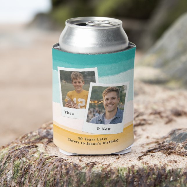 Porta-lata Then & Now Photo Birthday Can Cooler (Criador carregado)