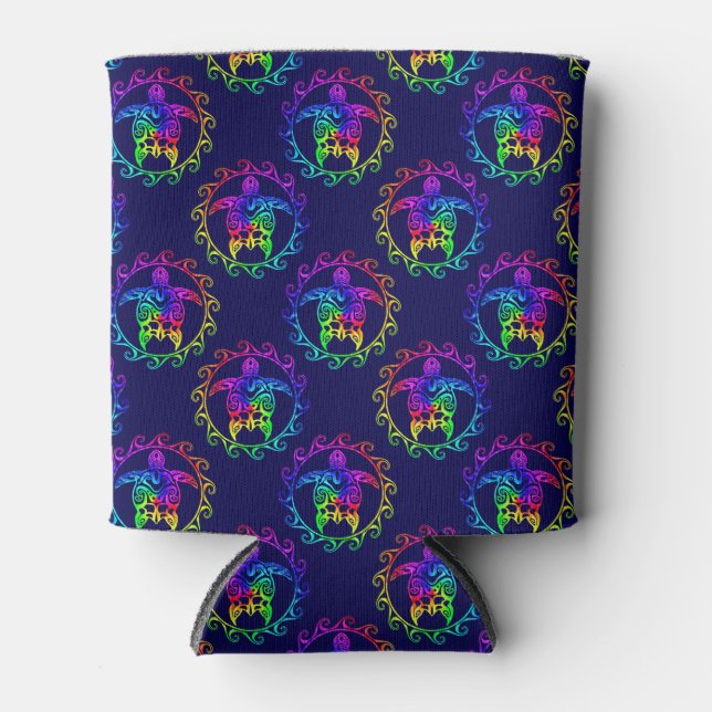 Porta-lata Tie Dye Tribal Turtle Moari Sun Blue (Frente)