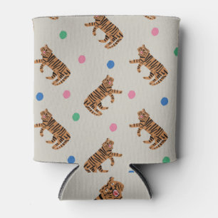 Porta-lata Tigre puxado à mão, bolinhas: padrão vibrante