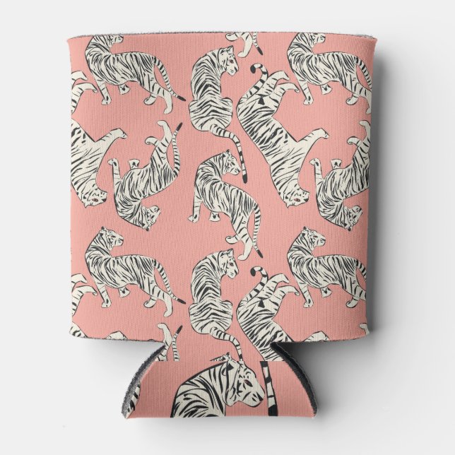 Porta-lata Tigres Brancos: Padrão Exótico Rosa (Frente)
