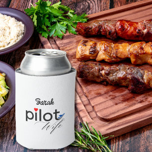 Porta-lata Tipografia de esposa piloto e avião simples, minim