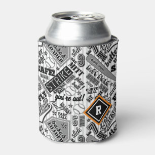 Porta-lata Tipografia do basebol Black White Stripes ID770