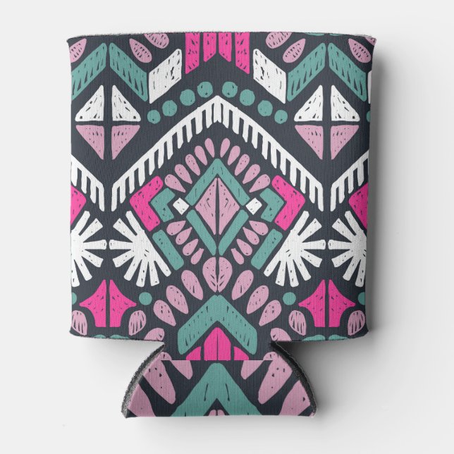 Porta-lata Tradição Ikat: Têxtil Étnico Geométrico (Frente)