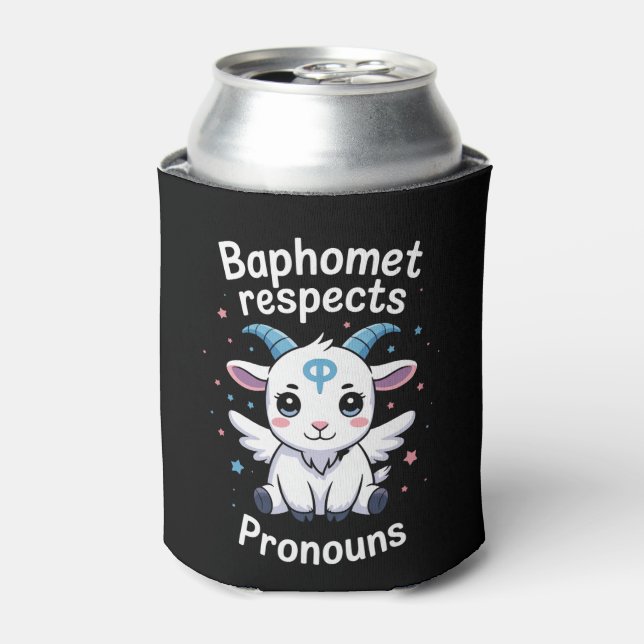 Porta-lata Transgender Baphomet Respeita Pronouns Trans Pride (Can Front)