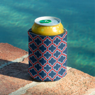 Porta-lata Trellis, Latice, Quatrefoil, azul e vermelho marro