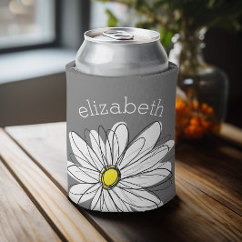 Porta-lata Trendy Floral Daisy com nome personalizado amarelo