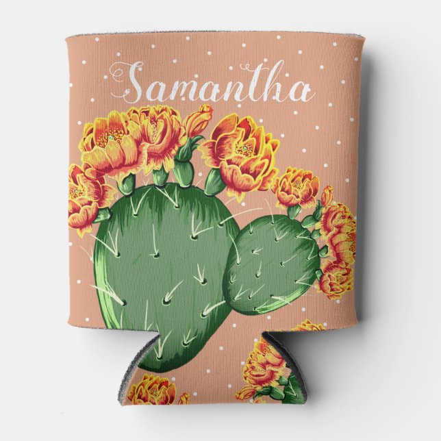 Porta-lata Trendy Orange Flower Purgar Cactus Prickly Pode Ar (Frente)