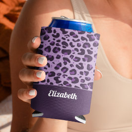 Porta-lata Trendy roxo leopardo padrão com nome