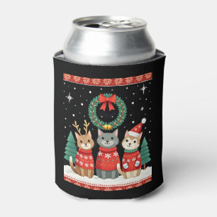 Porta-lata Três Gatos Engraçados Natal Gato Camiseta Feia De 
