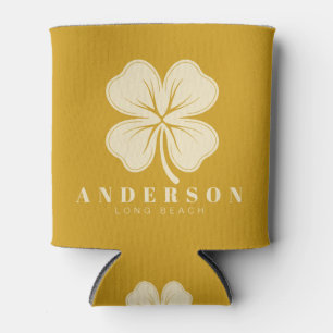 Porta-lata Trevo de Quatro Folhas em Ocre Dourado com Nome