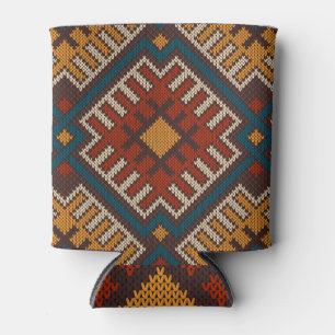 Porta-lata Tribal Aztec, padrão de lã tricotada.