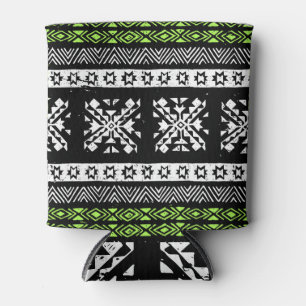 Porta-lata Tribal Navajo, padrão verde branco preto.