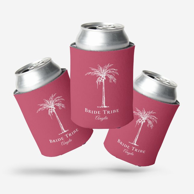 Porta-lata Tribo Brilhante Moderna Magenta White Palm Tree Pe (Criador carregado)