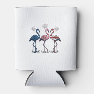 Porta-lata Trio de Flamingos Patrióticos Design de Gravura Vi
