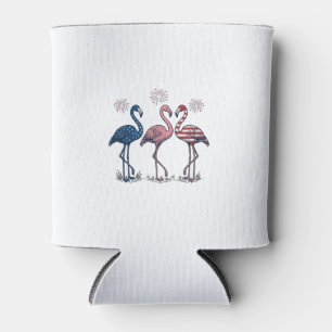 Porta-lata Trio de Flamingos Patrióticos Design de Gravura Vi