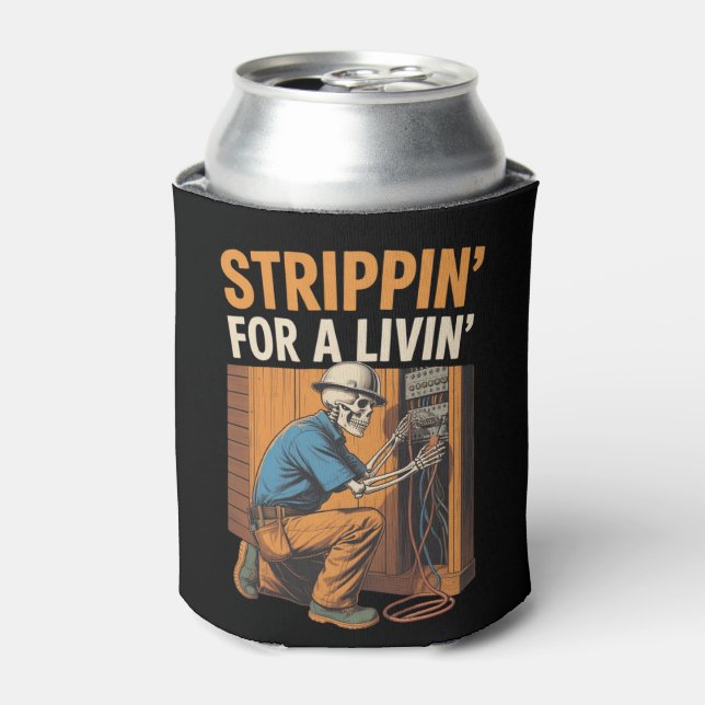 Porta-lata Trippin' for A Livin' Funny Skeleton Electrician  (Can Front)