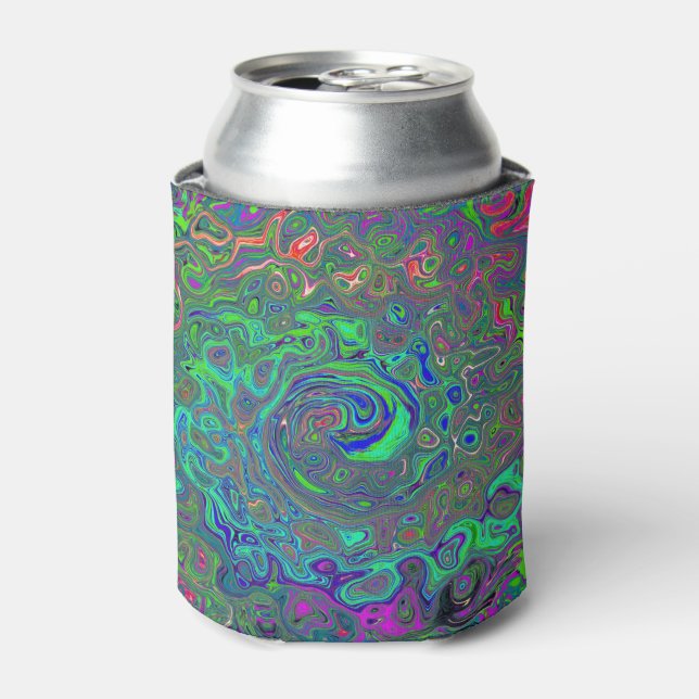 Porta-lata Trippy Chartreuse e Blue Retro Liquid Swirl (Can Front)