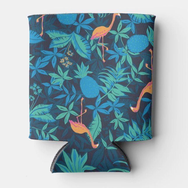 Porta-lata Tropical Artística: Padrão Flamingo Pineapple. (Frente)